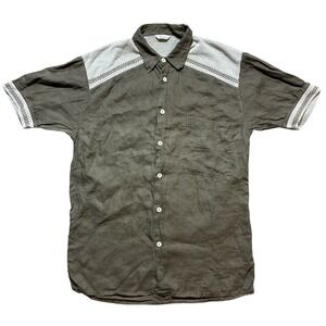 Bizzarro Made in Italy Linen Cotton Shirt Men's 48 Brown Tan Vintage Y2K Resort